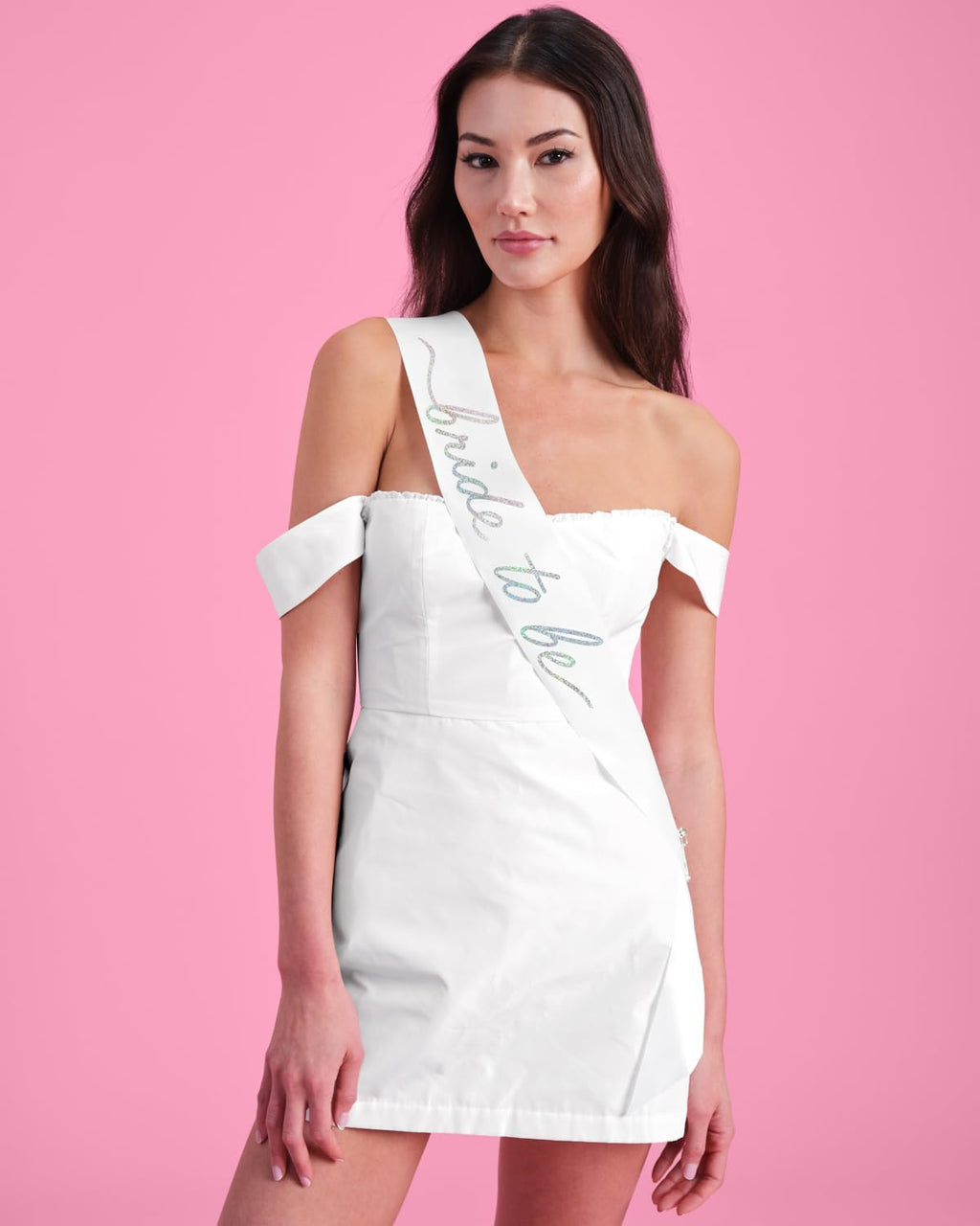 xo, Fetti White Satin Bride to Be Sash, Iridescent Foil | Bachelorette Wearable, Bridal Shower Accessory, Bridesmaid Gift, Bach Party Decoration, Engagement Party Supplies