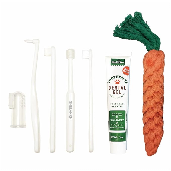 Dental Care for Pets - Dog Tooth Brushing Kit, Dog Toothpaste, Cat Toothbrush kit, Pet chew Toys, Dog Teeth Cleaning, 5 in 1 KIT for Large and Small Pets, Pets are Durable in Use !-PawvioPets