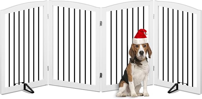 Freestanding Pet Gate - Foldable Wooden Dog Gate, 80 Inch Wide, 4 Panels, White-PawvioPets