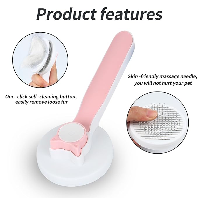 2PCS Pet Grooming Kit, Cat Brushes & Cat Nail Clipper, Cat Grooming Brush for Sedding and Grooming Fur (Pink）-PawvioPets
