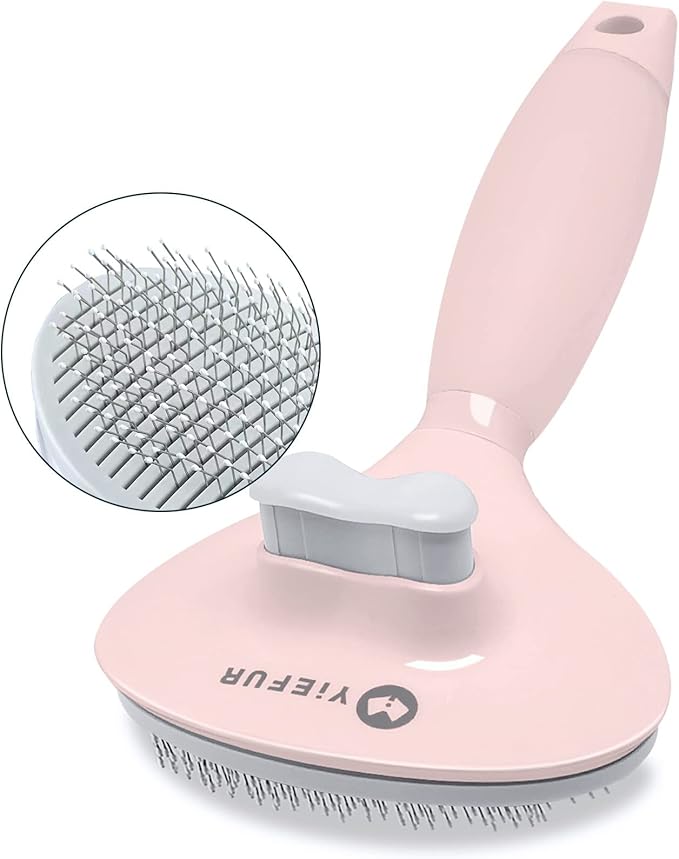 Cat Hair Brush, Soft Silicone Self Cleaning Brush for Short and Long Haired Cats, Pink Pet Grooming Comb, Cat Shedding Brushes-PawvioPets