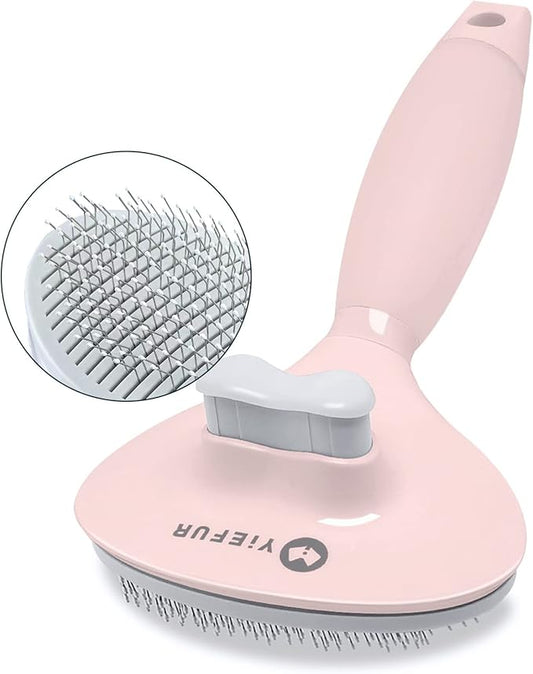 Cat Hair Brush, Soft Silicone Self Cleaning Brush for Short and Long Haired Cats, Pink Pet Grooming Comb, Cat Shedding Brushes-PawvioPets