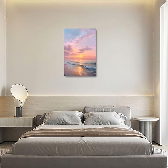Beach Sunset Wall Art Ocean Coastal Scenery Wall Decor Seascape Picture Canvas Landscape Painting Print Framed Artwork Decorations for Living Room Office Bedroom Kitchen 16"x24"-PawvioPets
