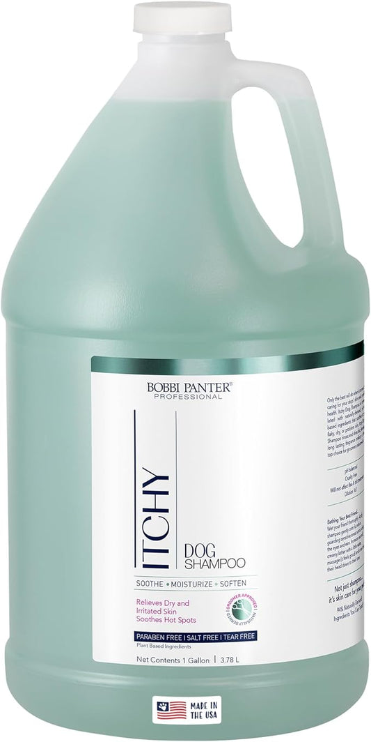 Bobbi Panter Dog Shampoo - Made in USA - All Natural Formula for Itch Relief & Soothing Skins, Concentrated 16:1 for Professional Groomers - Green Apple Scent, 1 Gallon-PawvioPets