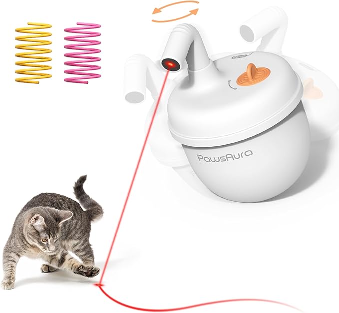 Cat Laser Toys, Automatic Cat Laser Toy Tumbler Design, Rechargeable Cat Laser Pointer 360°Irregular Rotation, 3 Modes Interactive Cat Toy for Indoor Cats of All Ages and Sizes (White)-PawvioPets