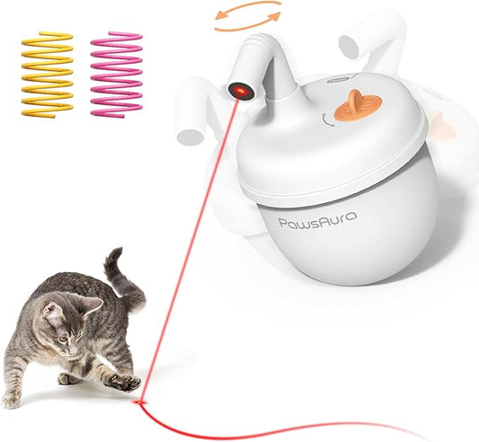 Cat Laser Toys, Automatic Cat Laser Toy Tumbler Design, Rechargeable Cat Laser Pointer 360°Irregular Rotation, 3 Modes Interactive Cat Toy for Indoor Cats of All Ages and Sizes (White)-PawvioPets