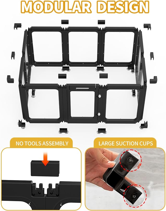 Dog Playpen, Clear Acrylic Plastic Puppy Playpen Indoor, Pet Pen for Puppy Cat Bunny, Transparent Easy Assemble Foldable Whelping Box for Dogs, Puppy Playpen with Gate (23.6" Height, 10PCS)-PawvioPets