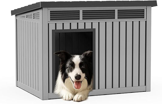 DRATO Dog House for Both Indoor and Outdoor with Weatherproof Roof Removable Floors for Medium to Large Dogs Interior Space (Gray, Medium(32.2 * 25.12 * 24.13''))-PawvioPets