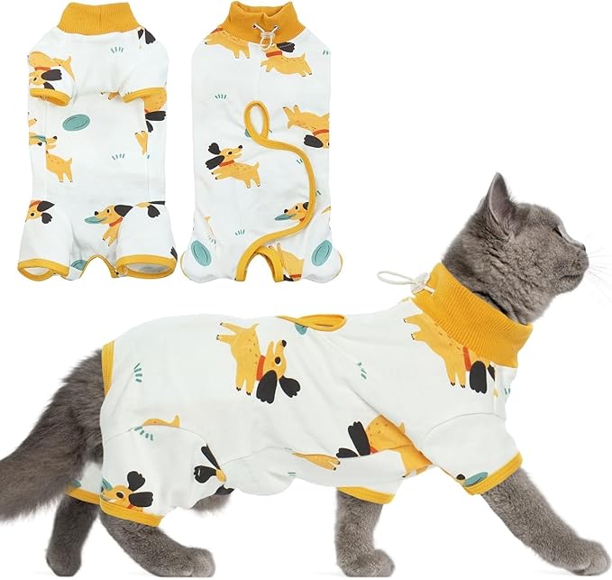 DENTRUN Cat Surgery Recovery Suit Female Male Soft Onesie, Kitten Surgical Collar Cone Alternative Shirt, Abdominal Wounds Anti-Licking Pajama for Small Pets Spay, Cat Body Suit Post Surgery-PawvioPets