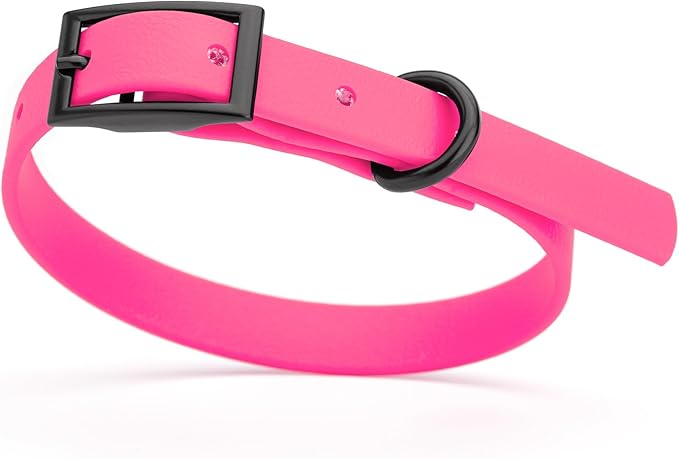 Dogline Biothane Waterproof Dog Collar Strong Coated Nylon Webbing with Black Hardware Odor- Proof for Easy Care Easy to Clean High Performance Fits Small Medium or Large Dogs, Passionfruit Pink-PawvioPets