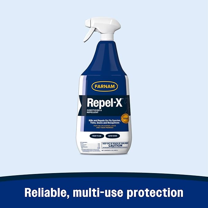 Farnam Repel-X Ready-To-Use Fly Spray, Insecticide And Repellent For Horses And Dogs, 32 Fluid Ounces, 1 Quart Bottle With Trigger Sprayer-PawvioPets