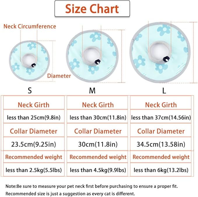 Cat Cone Collar 2pcs Adjustable Protective Collar for Pet Cat Recovery Collar Wound Healing (B-Blue Flower, M+L)-PawvioPets