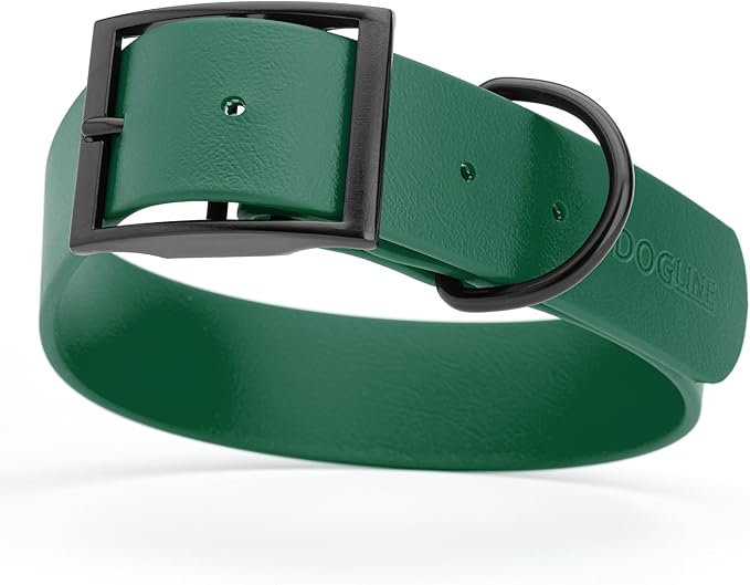Dogline Biothane Waterproof Dog Collar Strong Coated Nylon Webbing with Black Hardware Odor- Proof for Easy Care Easy to Clean High Performance Fits Small Medium or Large Dogs, Hunter Green-PawvioPets