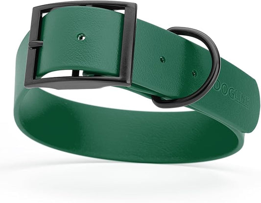 Dogline Biothane Waterproof Dog Collar Strong Coated Nylon Webbing with Black Hardware Odor- Proof for Easy Care Easy to Clean High Performance Fits Small Medium or Large Dogs, Hunter Green-PawvioPets