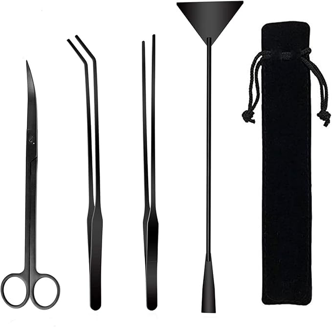 Aquarium Scissor Tweezers Spatula Tool - 4 in 1 Stainless Steel Aquatic Plants Aquascaping Tools Set for Fish Starter Kits & Aquariums Tank(Black)-PawvioPets