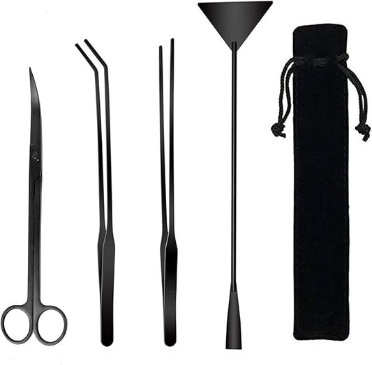 Aquarium Scissor Tweezers Spatula Tool - 4 in 1 Stainless Steel Aquatic Plants Aquascaping Tools Set for Fish Starter Kits & Aquariums Tank(Black)-PawvioPets