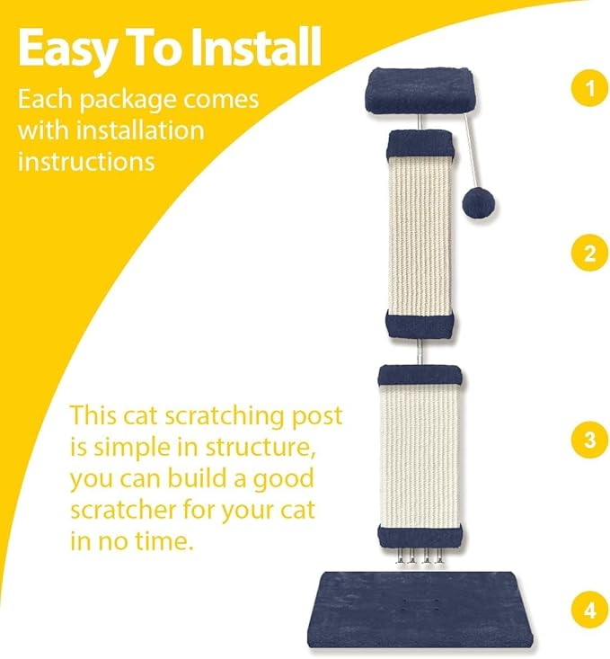AGYM Cat Scratching Post, 32 Inch Cat Scratch Post for Cats and Kittens, Protect Your Furniture and Exercise Cats, Nature Sisal Modern Cat Scratcher for Indoor Cats, Blue-PawvioPets