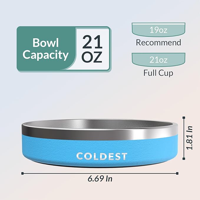 Coldest Dog Bowl - Anti Rust Metal, Non Slip, 3 Layers Insulated Stainless Steel Dog Bowls - Spill Proof & Heavy Duty - Water Bowl for Dogs, Cats & Pets, Dish Washer Safe (21 oz, Celestial Blue)-PawvioPets