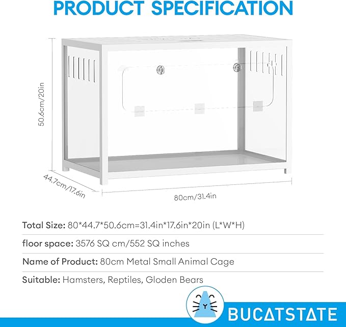 BUCATSTATE Hamster Cage Metal 2.0 - Small Animal Habitats Large Stackable with Top Access Easy Assemble 31.4L*17.6W*20H Inches Dwarf Syrian Hamster House for Guinea Pig, Gerbil (552sq inch White)-PawvioPets