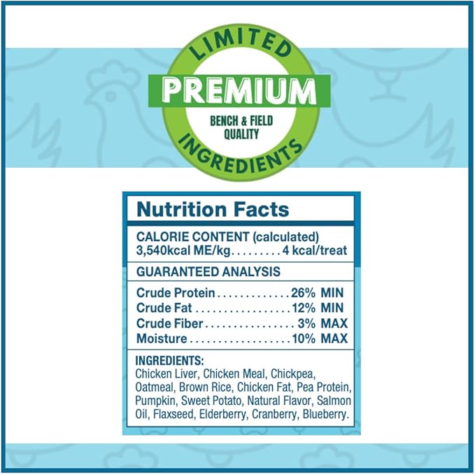Bench & Field Holistic Natural Chicken Liver & Triple Berry Dog Treats | Crunchy Bone-Shaped Bites | Antioxidant Blend, 10-Ounce Bottle-PawvioPets