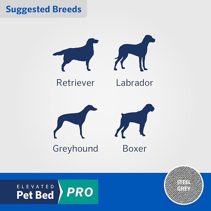 COOLAROO Cooling Elevated Dog Bed PRO Standard, Fits in 48in Crate, Easy Assembly Frame, Steel Grey.-PawvioPets