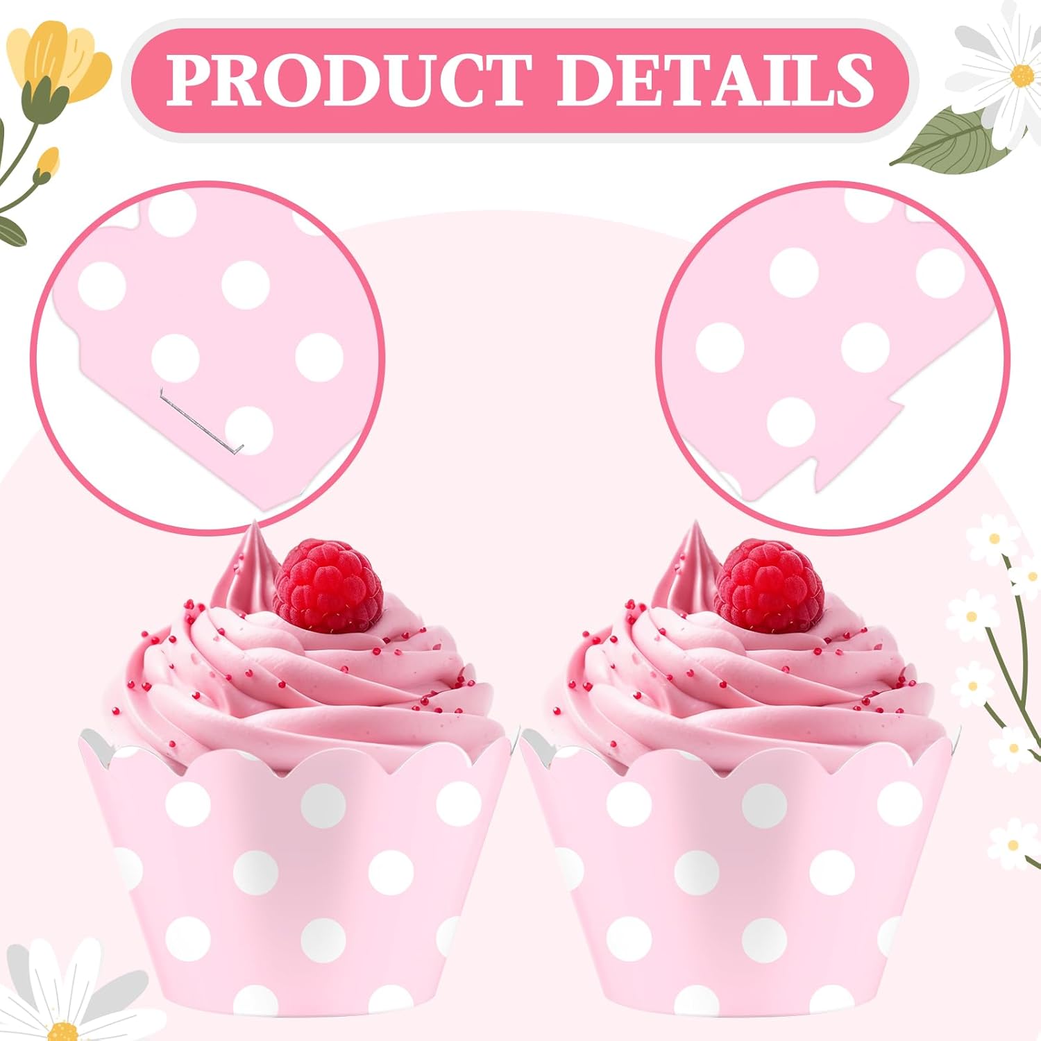 Domensi 100 Pcs Pink Polka Dots Cupcake Wrappers Rustic Cupcake Liners Baking Cups Baking Liners for Wedding Bridal Baby Shower Birthday Breast Cancer Awareness Party Supplies Dessert Decoration