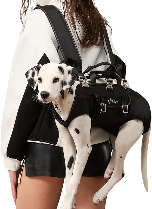Dog Backpack Carrier - Spine-Friendly for Small to Midium Dogs (8-18 lbs), Horizontal Design Dog Carrier with Adjustable Back Straps,Legs-Out Comfort for Travel/Hiking/Cycling (Black, Size M)-PawvioPets
