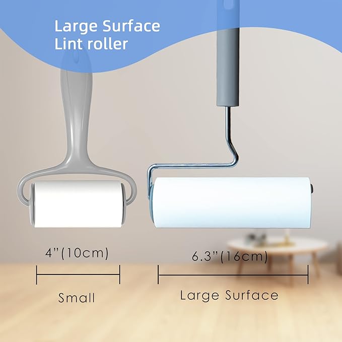 Extra Sticky Large Surface Lint Roller, 6.3'' Giant Lint Roller for Pet Hair, Lint Remover Roller for Cat Hair, Clothes, Furniture (1 Handle + 90 Sheets)-PawvioPets