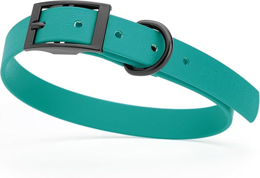 Dogline Biothane Waterproof Dog Collar Strong Coated Nylon Webbing with Black Hardware Odor- Proof for Easy Care Easy to Clean High Performance Fits Small Medium or Large Dogs, Blue Aqua-PawvioPets