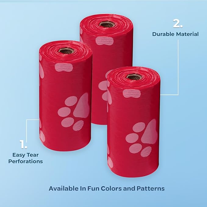 Best Pet Supplies Dog Poop Bags (240 Bags) for Waste Refuse Cleanup, Doggy Roll Replacements for Outdoor Puppy Walking and Travel, Leak Proof and Tear Resistant, Thick Plastic - Red-PawvioPets