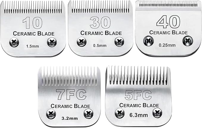 5PCS Dog Grooming Blades Compatible with Andis/Oster A5/Wahl KM Series Dog Clipper Blades Size:#10+30+40+5FC+7FC-PawvioPets