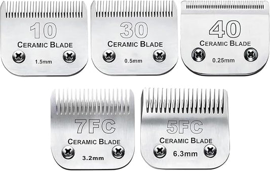 5PCS Dog Grooming Blades Compatible with Andis/Oster A5/Wahl KM Series Dog Clipper Blades Size:#10+30+40+5FC+7FC-PawvioPets