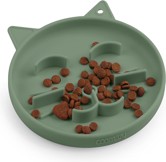 Coomazy Silicone Slow Feeder Dog Cat Bowls, Interactive Puzzle Toy for Pets Dry/Wet Food Training, Keeps Dogs Cats Busy, Prevents Puppy Kitty Overeating (Green, 0.8 Cup)-PawvioPets