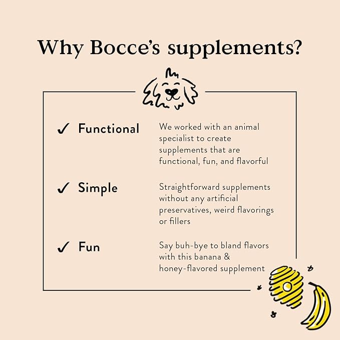 Bocce's Bakery Calming Supplement for Dogs, Daily Chews Made in The USA with Chamomile, Lemon Balm, L-Theanine & Melatonin, Supports Stress, Peanut Butter & Honey, 60 ct-PawvioPets