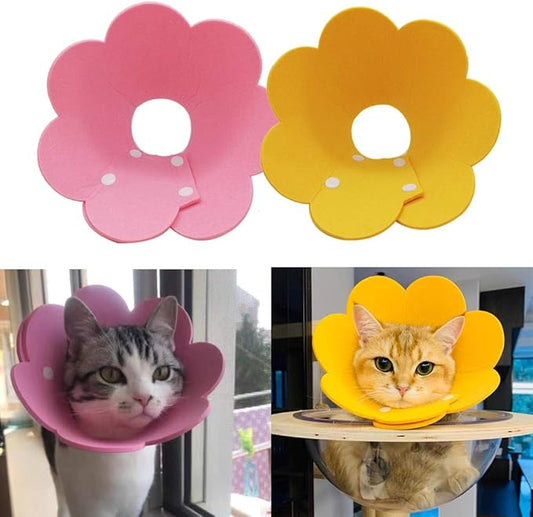 Adjustable Cat Recovery Collar - Cute Flower Neck Cat Cones After Surgery, Set of 2 Cat E Collar, Surgery Recovery Elizabethan Collars for Kitten and Cats S Size (2 pcs)-PawvioPets
