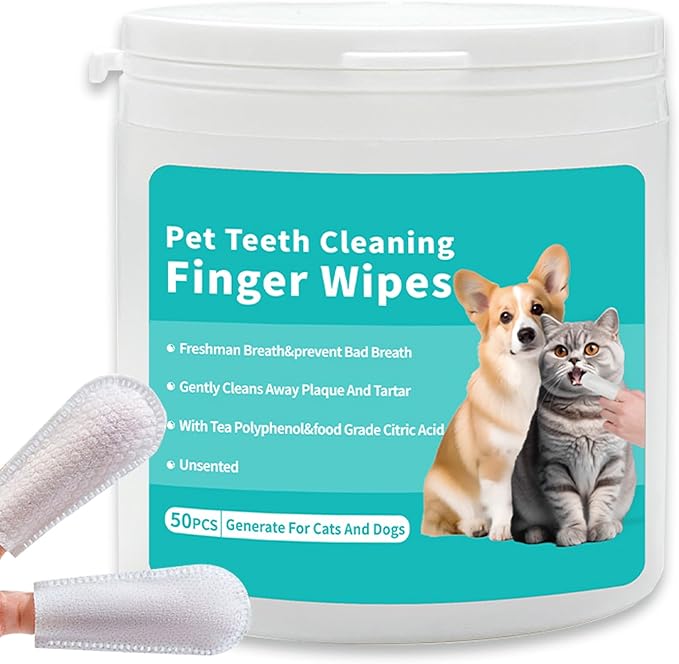 Dog Teeth Finger Wipes Cat Dental Finger Wipes, Puppy Teeth Cleaning Wipes, Pet Oral Care Pack of 50-PawvioPets