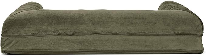 Furhaven Orthopedic Dog Bed for Large/Medium Dogs w/ Removable Bolsters & Washable Cover, For Dogs Up to 55 lbs - Faux Fur & Velvet Sofa - Dark Sage, Large-PawvioPets