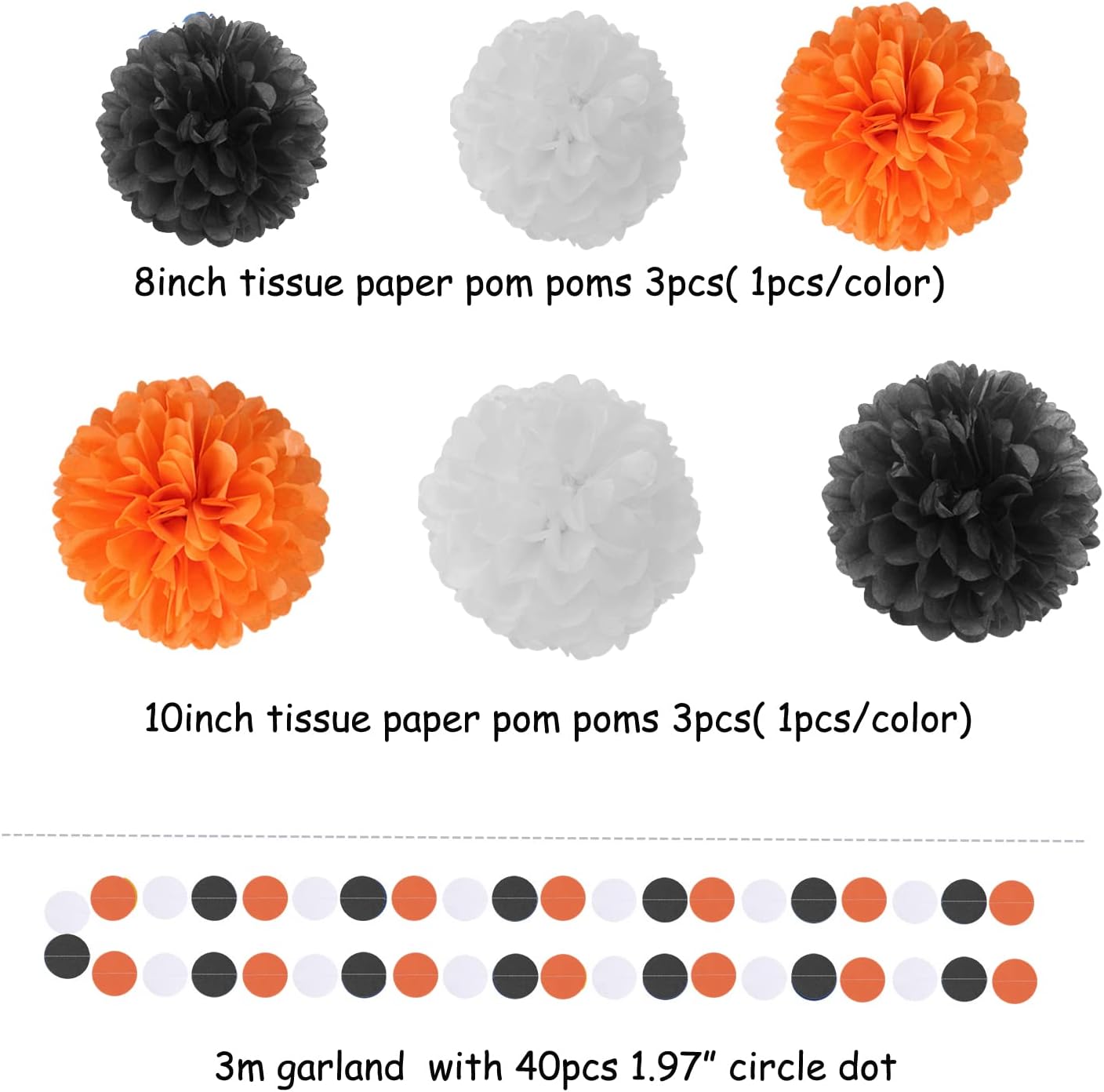 Black White Orange Halloween Party-Decorations - 23pcs Tissue Pom Poms Streamers,Tassel Garland Banner,Graduation 2025 Birthday Wedding Baby Bridal Shower Decor Bunting Lasting Surprise