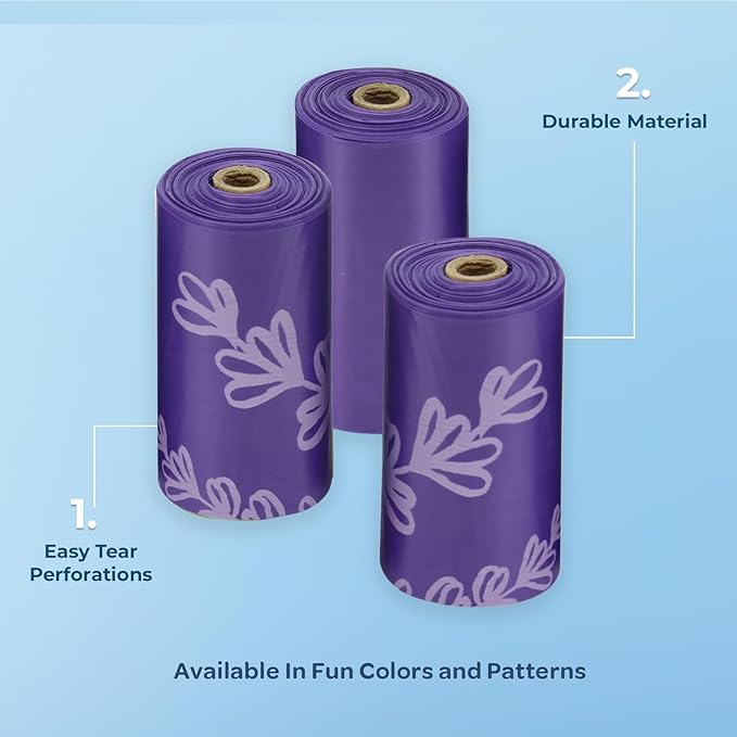 Best Pet Supplies Dog Poop Bags (240 Bags) for Waste Refuse Cleanup, Doggy Roll Replacements for Outdoor Puppy Walking and Travel, Leak Proof and Tear Resistant, Thick Plastic - Purple-PawvioPets