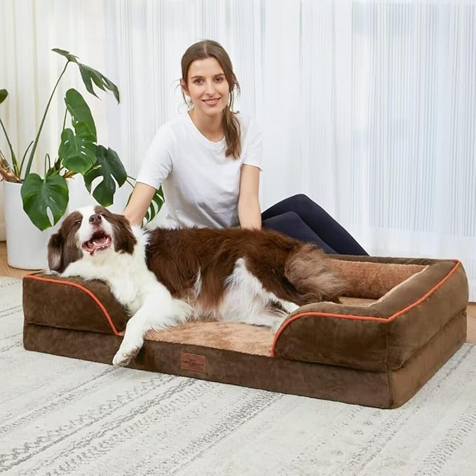 Comfort Expression Dog Bed for Extra Large Dogs, Orthopedic Memory Foam Dogs Beds, XL Dog Bed with Removable Cover, Waterproof Pet Beds Large with Bolster(X-Large,Khaki Brown)-PawvioPets