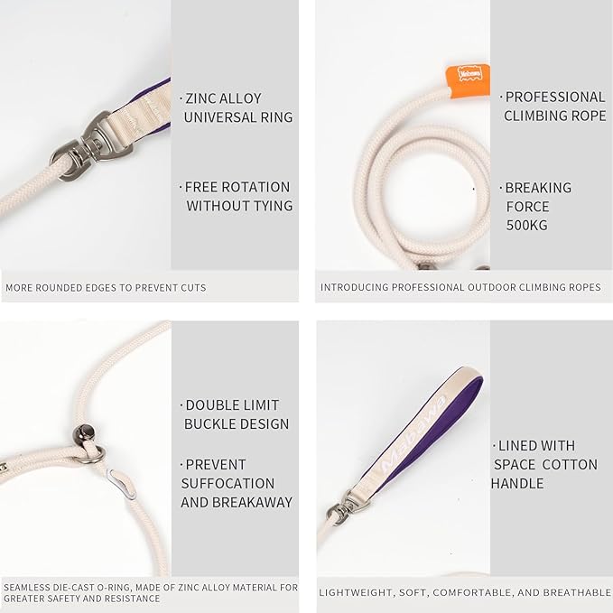 Dog Anti-Slip Leash 5FT with Metal Stopper - Durable No-Pull Training Lead for Small, Medium & Large Dogs - Comfortable Handle Nylon Rope, Tangle-Free Pet Walking Leash (Beige, 5 FT)-PawvioPets