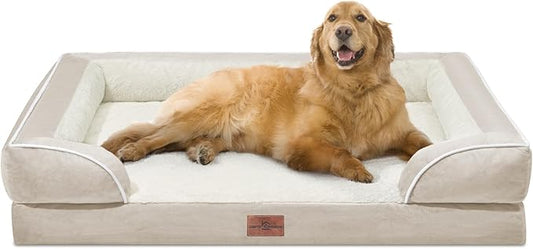 Comfort Expression XL Dog Beds for Extra Large Dogs, Waterproof Orthopedic Dog Bed with Bolster, Washable Pet Sofa Couch with Removable Cover & Non-Slip Bottom(X-Large,Beige)-PawvioPets