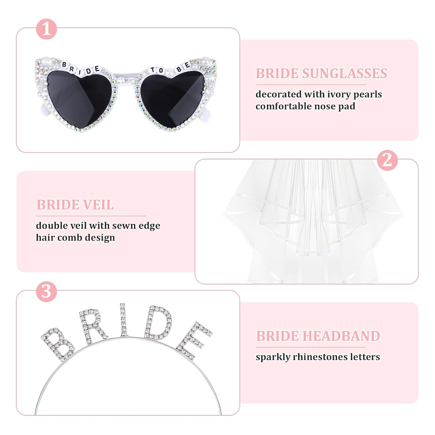 Bride Heart Sunglasses Bride Headband & Veil Set for Bachelorette Party Bridal Shower Gifts Bachelorette Party Favors Accessories