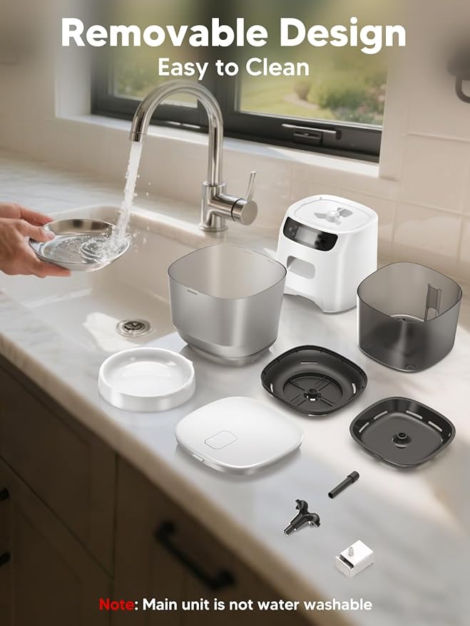 Automatic Cat Feeder and Water Fountain, 4L/16 Cups Timed Cat Dry Food Dispenser, 10s Meal Call, 20 Portions 6 Meals Per Day, 2L Cats Fountains for Drinking with Filter, Pet Feeder for Dog White-PawvioPets