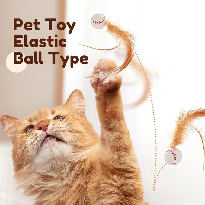2025 New Interactive Cat Feather Ball Toy Set - Elastic Bouncy Cat Toys with Feather Tails, Silicone Rolling Balls for Indoor Cats & Kitten Exercise, Safe & Fun Play (1 Set)-PawvioPets