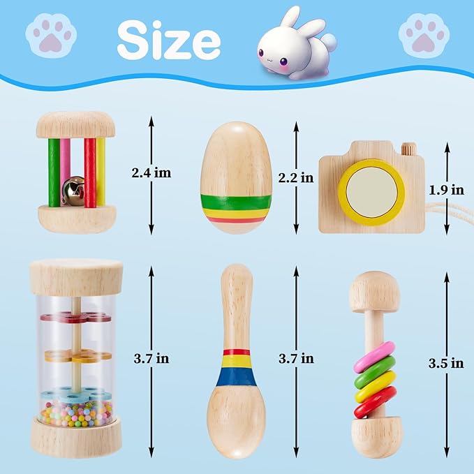 6 Pcs Wooden Bunny Toys - Safe Rabbit & Guinea Pigs Teeth Grinding Toys for Chinchillas, Hamsters & Small Animals - Indoor & Outdoor-PawvioPets