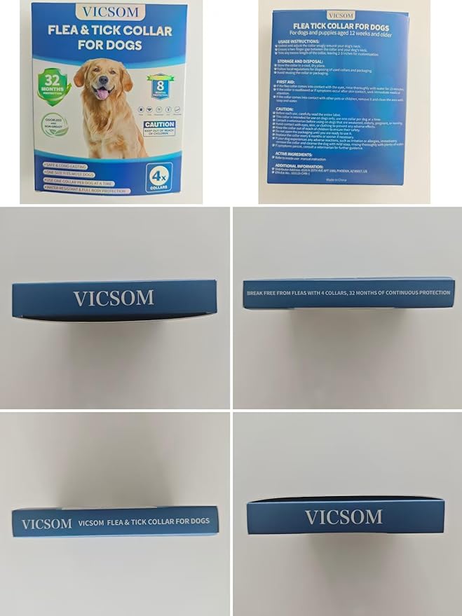 Flea and Tick Collar for Dogs 4 Pack, 32 Months Prevention, Waterproof, Adjustable for Small Medium Large Dogs Puppies (Black)-PawvioPets
