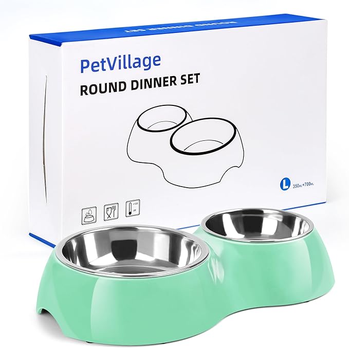 Elevated Dog Bowls Set - Non-Slip Raised Pet Feeder with Medium (2 Cups) & Large (4 Cups) Stainless Steel Bowls - Includes Durable Resin Stand for Puppies, Adult Dogs & Cats - Green-PawvioPets