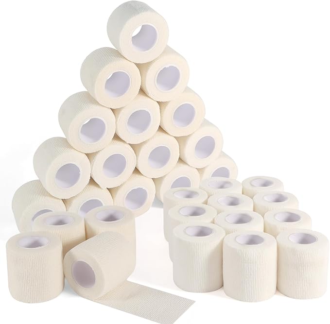 36 Rolls Elastic Self Adhesive Bandage Wrap 2 Inch, Breathable Non Woven Cohesive Bandage, Vet Wrap for Dogs, Ankle Sprains Swelling Medical First Aid Tape, Sports Athletic Tape White-PawvioPets