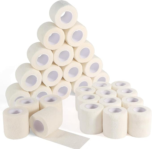 36 Rolls Elastic Self Adhesive Bandage Wrap 2 Inch, Breathable Non Woven Cohesive Bandage, Vet Wrap for Dogs, Ankle Sprains Swelling Medical First Aid Tape, Sports Athletic Tape White-PawvioPets
